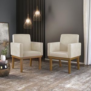 KIT 02 Cadeiras Poltronas Com Base Reforçada para Recepção Bege – Balaqui Decor