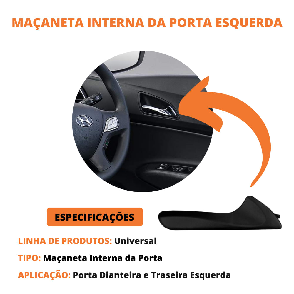 Gatilho Maçaneta Interna Hb20 Preta Hb20s Lado Esquerdo