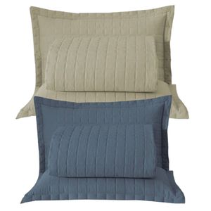 Combo 2 Kit Cobre Leito Colcha Monaco Casal Dupla Face - Caqui - Azul