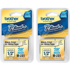 Kit 2 Fita Para Rotulador Brother M231 12MM Preto e Branco