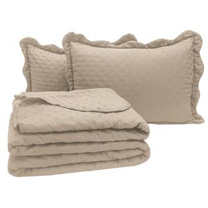 Kit Cobre Leito Colcha Diplomata Queen Dupla Face 3 Peças - Caqui