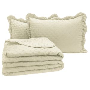 Kit Cobre Leito Colcha Diplomata Queen Dupla Face 3 Peças - Palha