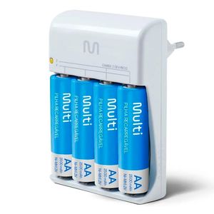 Carregador De Pilhas Multilaser AA/AAA + 4 Pilhas Aa 2500Mah - CB054