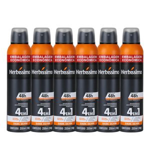 Kit Desodorante Aerosol Antitranspirante Herbíssimo Dark Silver 250Ml - 6 unidades