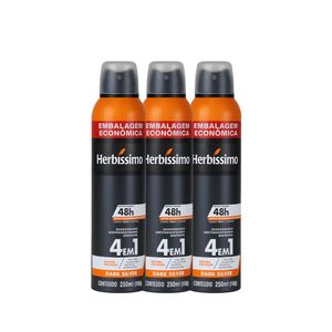 Kit Desodorante Aerosol Antitranspirante Herbíssimo Dark Silver 250Ml - 3 unidades