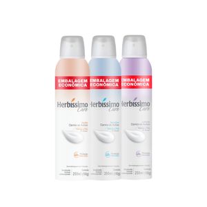 Kit Desodorante Aerossol Antitranspirante Herbíssimo Care Vanilla + Sensitive + Lavanda 250Ml