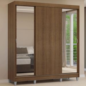 Guarda-Roupa Casal com Pés 3 Portas de Correr com Espelhos Rustic Reno Madesa
