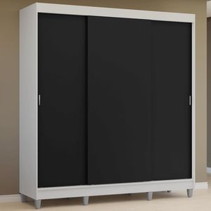 Guarda-Roupa Casal com Pés 3 Portas de Correr Branco/Preto Reno Madesa