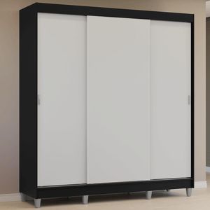 Guarda-Roupa Casal com Pés 3 Portas de Correr Preto/Branco Reno Madesa