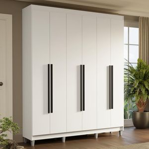 Guarda-Roupa Casal com Pés 6 Portas Batentes Branco/Branco/Preto Saturno Madesa