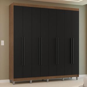 Guarda-Roupa Casal com Pés 8 Portas Batentes Rustic/Preto/Preto Venus Madesa