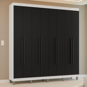 Guarda-Roupa Casal com Pés 8 Portas Batentes Branco/Preto/Preto Venus Madesa