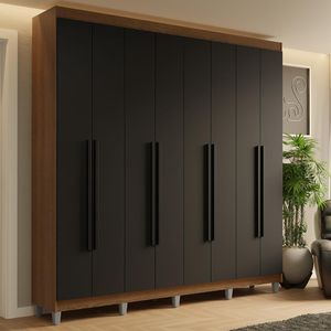 Guarda-Roupa Casal com Pés 8 Portas Batentes Rustic/Preto/Preto Saturno Madesa