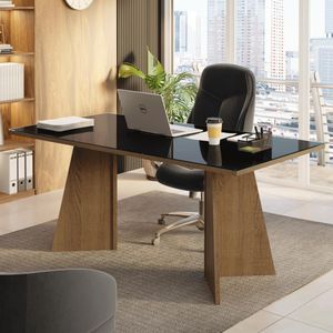 Mesa para Escritório Diretor Presidente 180cm Tampo de Vidro Rustic/Preto 5388 Madesa