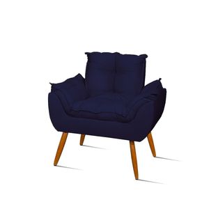Poltrona Opala Pés Palito Decorativa Suede Azul Marinho