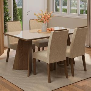 Conjunto Sala de Jantar Tampo de Vidro 4 Cadeiras Rustic/Crema/Imperial Braga Madesa