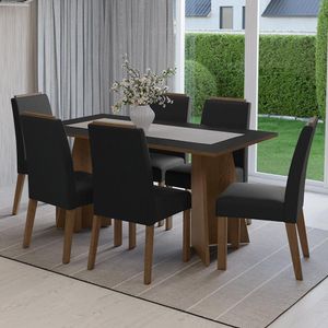 Conjunto Sala de Jantar Tampo de Madeira 6 Cadeiras Rustic/Preto/Oxford Soho Madesa