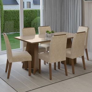 Conjunto Sala de Jantar Tampo de Vidro 6 Cadeiras Rustic/Crema/Imperial Madrid Madesa
