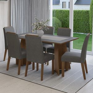 Conjunto Sala de Jantar Tampo de Madeira 6 Cadeiras Rustic/Cinza/Silver Soho Madesa