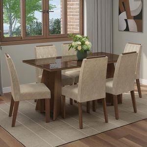 Conjunto Sala de Jantar Tampo de Vidro 6 Cadeiras Rustic/Imperial Sintra Madesa