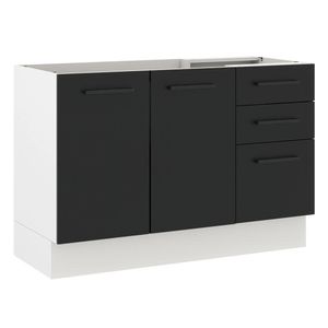 Balcão de Pia Madesa Agata 2 Portas e 3 Gavetas - Branco/Preto
