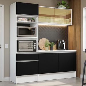 Armário de Cozinha Compacta 180cm Branco/Preto Diamante Madesa 86