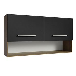 Armário Aéreo Cozinha 105cm 2 Portas 1 Nicho Rustic/Preto Emilly Madesa