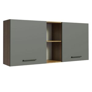 Armário Aéreo Madesa Agata 150 cm 2 Portas e 2 Nichos - Rustic/Cinza