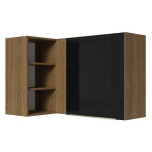 Armário Aéreo de Canto com Adega Acoplada Madesa Lux 1 Porta - Rustic/Preto
