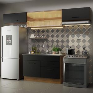 Armário de Cozinha Compacta 280cm Rustic/Preto Agata Madesa 01