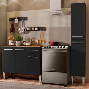 Armário de Cozinha Compacta 137cm Rustic/Preto Emilly Silver Madesa 01