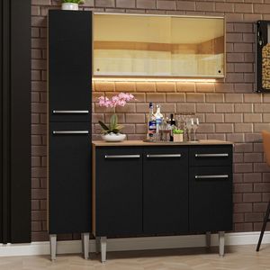 Armário de Cozinha Compacta 137cm Rustic/Preto Emilly Madesa 06