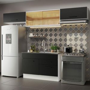 Armário de Cozinha Compacta 280cm Branco/Preto Agata Madesa 01