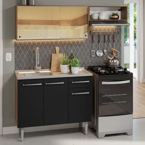 Armário de Cozinha Compacta 165cm com Pia Rustic/Preto Emilly Madesa 06