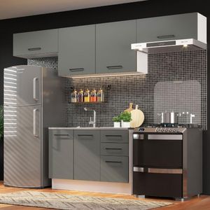 Armário de Cozinha Compacta 280cm Branco/Cinza Agata Madesa 02