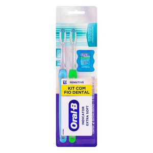 Kit com 2 Escovas Dentais Extramacias Sensitive Pro-Saúde + 1 Fio Dental Complete Satin Floss Oral-B