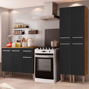 Armário de Cozinha Compacta 169cm Rustic/Preto Emilly Front Madesa 02