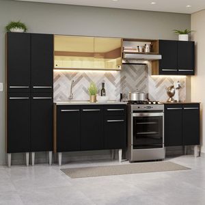 Armário de Cozinha Completa 293cm com Pia Rustic/Preto Emilly Madesa 07