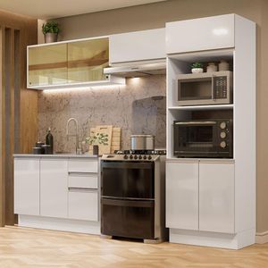 Cozinha Completa 100% MDF Madesa Acordes 270008 com Armário e Balcão Frentes - Branco Brilho