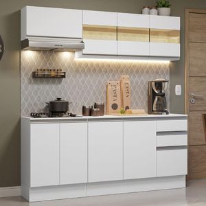 Armário de Cozinha Compacta 100% MDF 180 cm Branco Smart Madesa 01