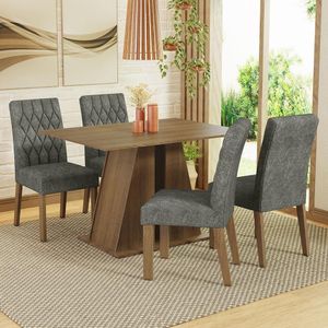 Conjunto Sala de Jantar Mesa Tampo de Madeira 4 Cadeiras Rustic/Silver Gisele Madesa