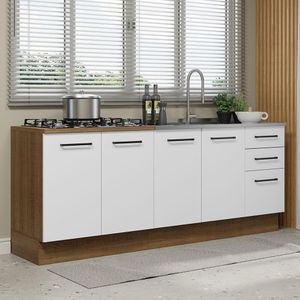 Kit com 2 Balcões de Cozinha Madesa Agata 3 Gavetas 4 Portas (Sem Tampo e Pia) - Rustic/Branco