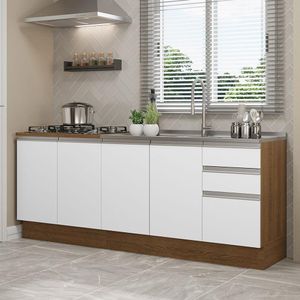 Kit com 2 Balcões de Cozinha Madesa Glamy 4 Portas 3 Gavetas (Sem Tampo e Pia) - Rustic/Branco