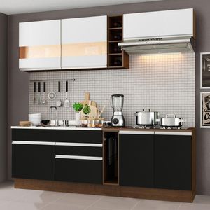 Cozinha Completa Madesa Parma com Armário e Balcão (Sem tampo e Pia) - Rustic/Preto/Branco