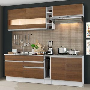 Cozinha Completa Madesa Parma com Armário e Balcão (Sem tampo e Pia) - Branco/Rustic