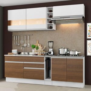 Cozinha Completa Madesa Parma com Armário e Balcão (Sem tampo e Pia) - Branco/Rustic/Branco