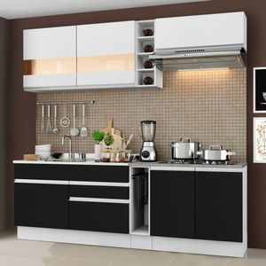 Cozinha Completa Madesa Parma com Armário e Balcão (Sem tampo e Pia) - Branco/Preto/Branco