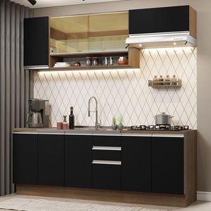 Cozinha Completa Madesa Glamy 240003 com Armário e Balcão (Sem Tampo e Pia) - Rustic/Preto
