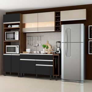 Cozinha Completa Madesa Safira com Armário e Balcão (Sem Tampo e Pia) - Rustic/Preto/Crema