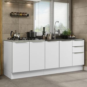 Kit com 2 Balcões de Cozinha Madesa Lux 4 Portas 3 Gavetas (Sem Tampo e Pia) Branco/Branco Veludo